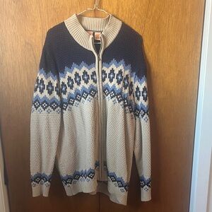 Northcrest Men's Navy and Cream Zip-Up Sweater